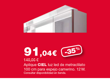 Aplique CIEL. Luz LED. 91,04 €. ANTES: 140,06 €.