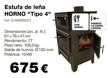 Estufa de leña HORNO «Tipo 4». 61 x 78 x 41 cm. 675 €.