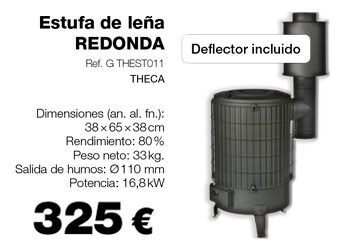 Estufa de leña REDONDA. 38 x 65 x 38 cm. 325 €.